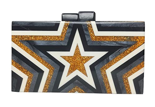 DUCHESS Women Star Black Golden Sparkle Glitter Resin Marble clutch