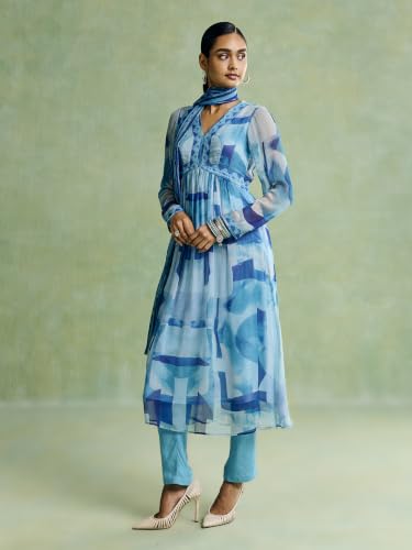 Aarke Ritu Kumar Blue Riverstone Kurta With Pant And Dupatta
