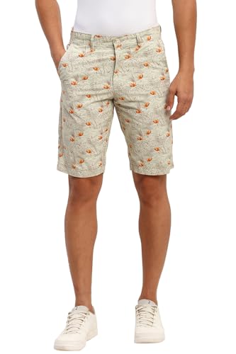 Men Green Print Slim Shorts