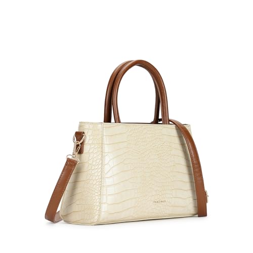 Fastrack Croco-Textured Satchel Bag for Women | Faux Leather Handbag with Zip Closure, Gold Hardware and Organiser Pockets | Elegant Structured Satchel for Work, Brunch and Daily Use