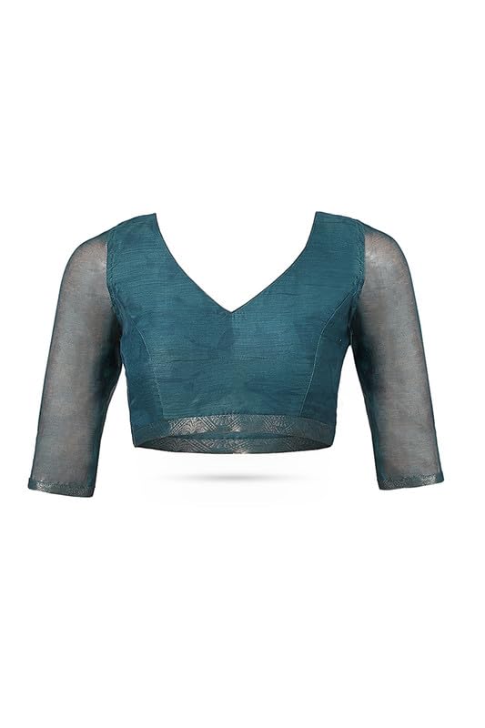 Soch Womens Teal Chanderi Floral Print Saree With Tassels