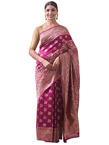 MOHEY Saree for Women, All Over Boota, Bordered Saree with Blouse Piece, Weave Art Silk Sari (Wine)