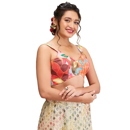 S SALWAR STUDIO Multi Silk Printed Sweetheat Neck Sleeveless Blouse