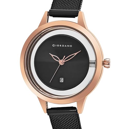 Giordano Analog Watch for Women with See Through Elegant Dial with Stainless Steel Strap|Round Shape Fashion Wrist Watch for Ladies|Girls to Compliment Your Look GD-60010