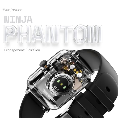 Fire-Boltt Ninja Phantom Smart Watch 1.83” Display, Transparent Clear Body Design, Bluetooth Calling, 120+ Sports Modes, Voice Assistant, AI Outfit Watch Face Smartwatch for Men & Women Shadow Black