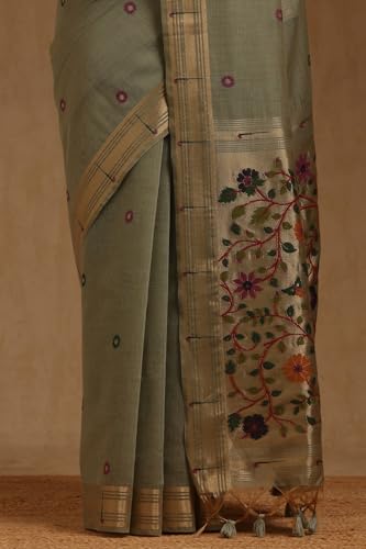 Soch Womens Light Olive Chanderi Woven Design Saree