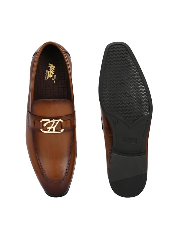 HITZ Men's Tan Leather Formal Slip On Shoes - UK 10