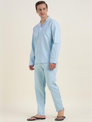 Hancock Men Cotton Checked Relaxed Fit Night Suit Blue Size S