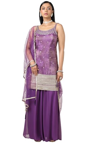 Soch Womens Purple Tissue Embroidered Suit Set with Sequins