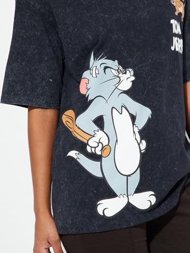 Max URB_N Women Tom & Jerry Oversized T-Shirt (Black_S)