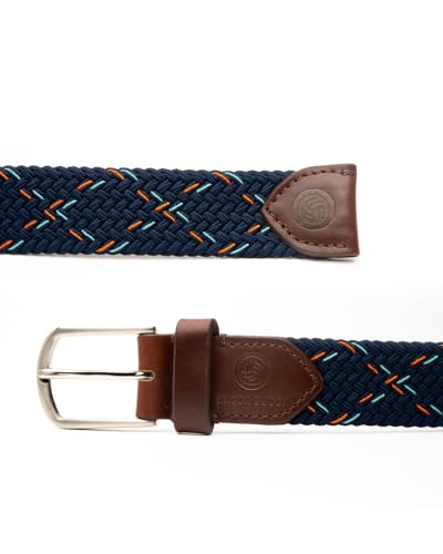 Bacca Bucci Infinite Stretch Belt Versatile, Elegant & Custom-Fit for Every Waist Navy with Yellow Striped