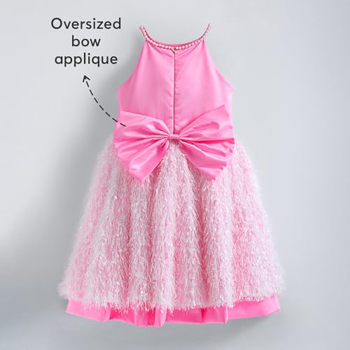 Hopscotch Girls Fringes Pearl Embellished Party Dress in Pink Color for Age (4-5 Years)