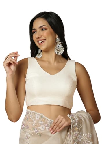 SALWAR STUDIO Women's Off White Self Design Saree Blouse-RI-0042-OFWH-32
