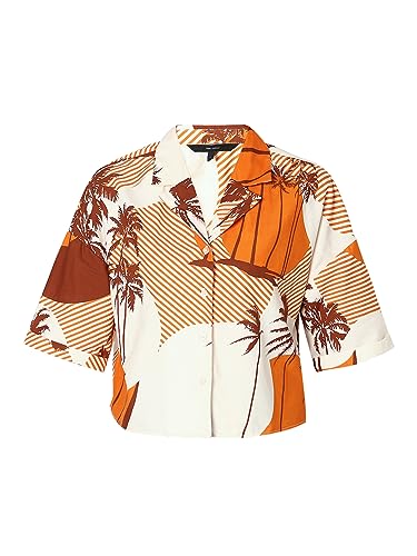 VERO MODA Women Tropical Cotton Regular Fit Orange Shirt