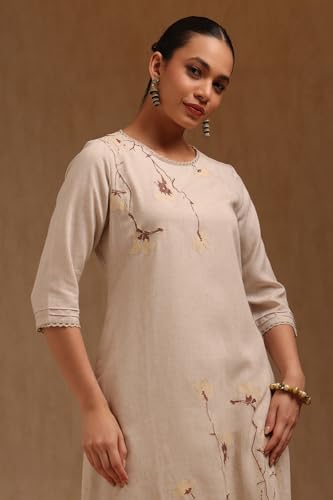 Soch Womens Beige Linen Floral Print Kurta Set