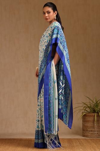Soch Womens Blue Pashmina Paisley Print Saree