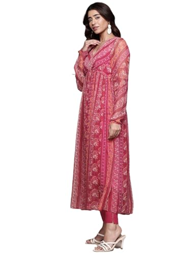 Aarke Ritu Kumar Fushia Trail Blossom Full Sleeve Kurta With Pant And Dupatta