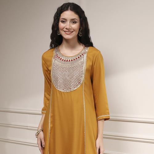 Biba Women's Rayon Kurta, Bottom, Dupatta (SKDMRIGL31307AW25MUST