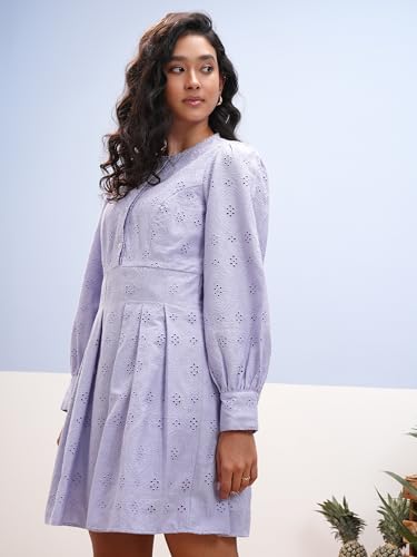 Vishudh Women Long Sleeve Round Neck Dress VVa1000084 Purple M