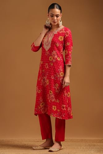 Soch Womens Fuchsia Desert Storm Floral Kurta Set With Thread Work