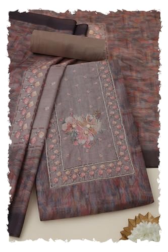 Soch Womens Turquoise Blue Chanderi Floral Print Unstitch Dress Material With Cutdana