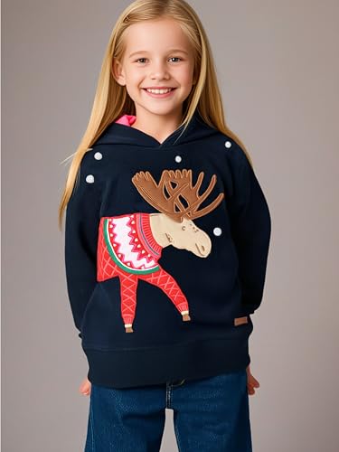 Cherry Crumble Navy Blue Solid Full Sleeves Hood Applique with Embroidery Unisex Winter Sweatshirt