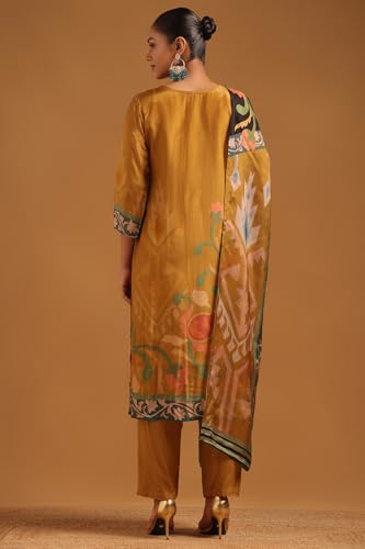 Soch Womens Mustard Crepe Botanical Salwar Suit With Mirror & Cutdana
