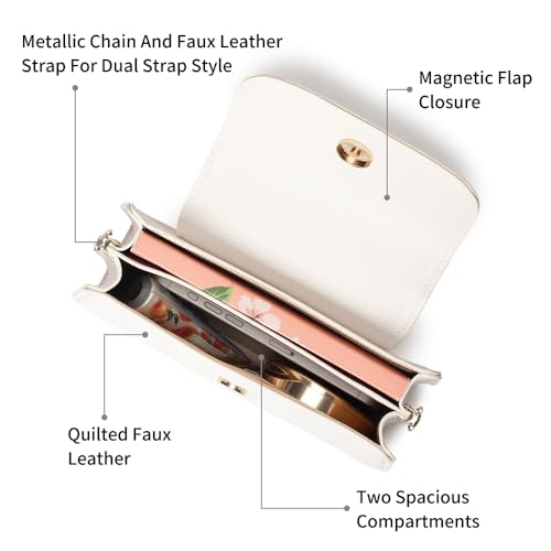 Fastrack White Stitchpop Sling | Quilted Faux-Leather Women’s Handbag | Sling with Dual Carry Options & Magnetic Closure