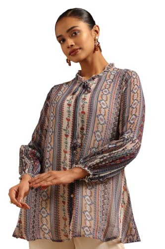 Soch Womens Blue Chiffon Botanical Tunic