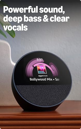Amazon Echo Spot (latest model), Smart alarm clock with vibrant sound, Alexa and Bluetooth | Black