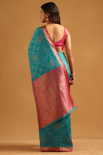 Soch Womens Teal Silk Ethnic Motifs Zari Woven Saree