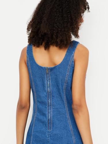 Max Women Panelled Denim Dress(Blue_L)