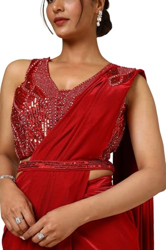 Soch Womens Maroon Nylon Blend Saree With Sequins