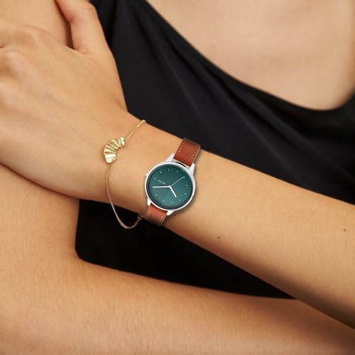 Titan Workwear Quartz Analog Teal Green Dial Tan Leather Strap Watch for Women - 2648SL01