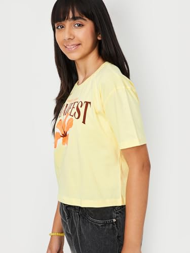 Max Girls Printed T-Shirt (Yellow_12-14 Y)