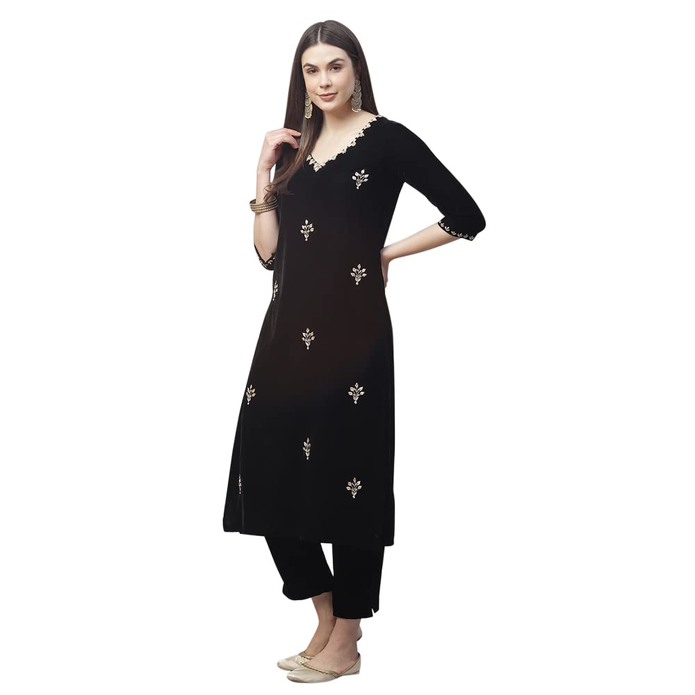 Divena Black Velvet hand work Kurta pant With Net Dupatta set