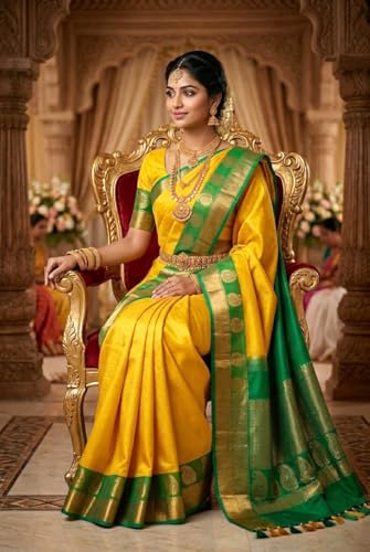 SREE KUMARAN Women's Kanchipuram Kubera Silk Pure Pattu Sarees With Blouse 1