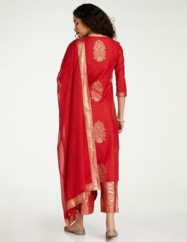 BIBA Cotton Women Printed Relaxed Salwar Kurta Dupatta(Skd7074_Red_34)