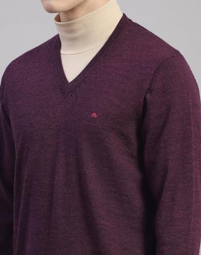 Monte Carlo Mens Purple Solid V Neck Full Sleeve Wool Casual Sweater (1230507VN-2439-46)