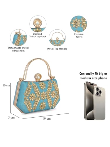 TOOBA Women's Light Blue Handicraft Beautiful Bling Box Clutch Bag for Wedding, Banquet, Gift Family, & Friends