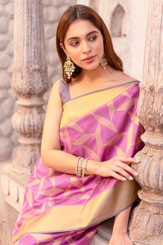 Soch Womens Magenta Tussar Zari Woven Saree