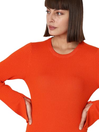 VERO MODA Women Textured Viscose Midi Orange Bodycon Dress