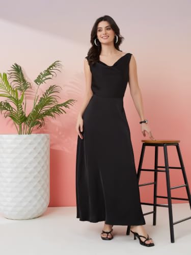 Latin Quarters Women's Black Solid Cowl Neck Sleeveless Party A-Line Dress_XXL