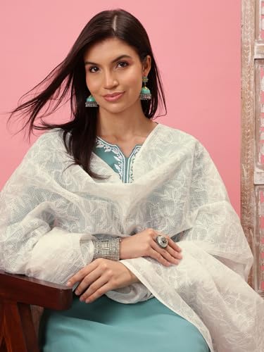 Ada Hand Embroidered Lucknowi Chikankari Ethnic Wear White Kota Doria Dupatta for Women A511222