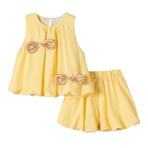 Hoscotch Girls Solid Yellow Sleeveless Short Set For Ages (5.5-6 Years)