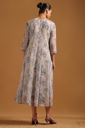 Soch Womens Off White Georgette Ethnic Motifs Dress with Thread Work