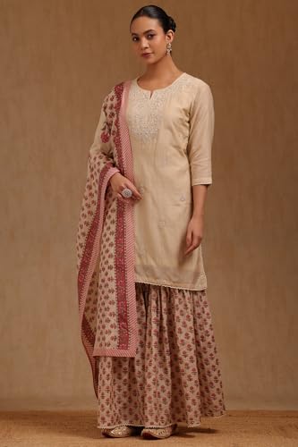Soch Women's Chanderi Salwar Suit Set (EWA5CD22295_Beige