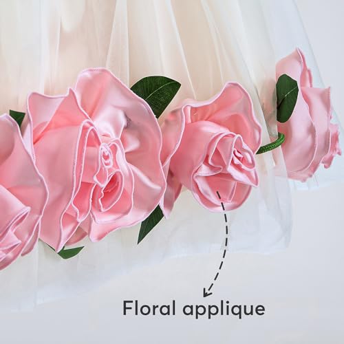 Hopscotch Girls Cream Sleeveless Floral Applique Bow Dress for Age (9-12 Months)