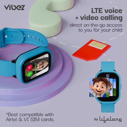 Vibez Smart Watch for Kids – SIM Card, 4G Voice Calling, GPS Location Tracker, Voice Chat, Video Call, Geo-Fencing, SOS Emergency, Health Monitoring Baby Smartwatch & Parental Control (Miracle, Blue)
