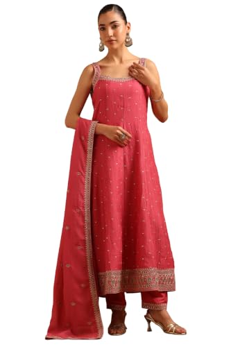 Soch Womens Onion Pink Vichitra Embroidered Embellished Zari Embroidery Salwar Suit